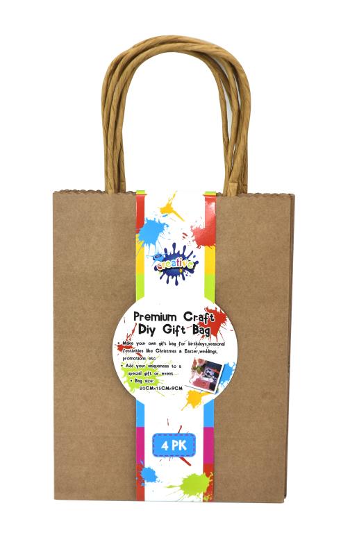 4PK Craft DIY Gift Bags - 20CM x 15CM x 9CM