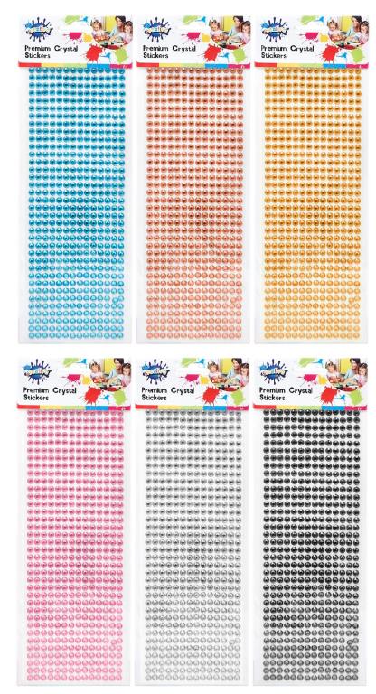 Single Colour Crystal Sticker Pack - 6 Assorted Colours