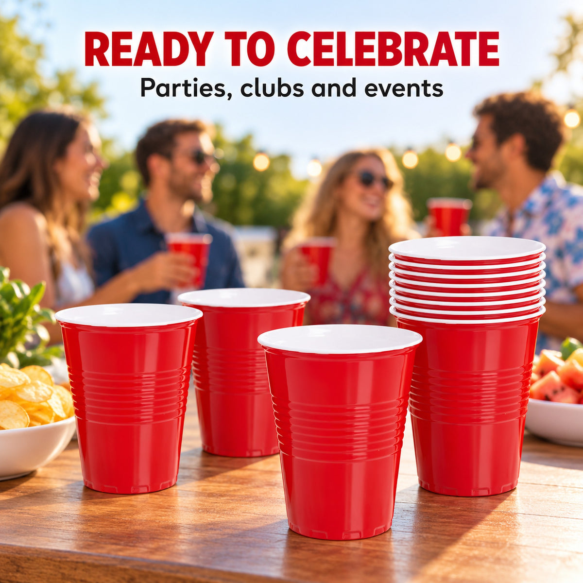 Red cups on a drinks table at a casual party or social event