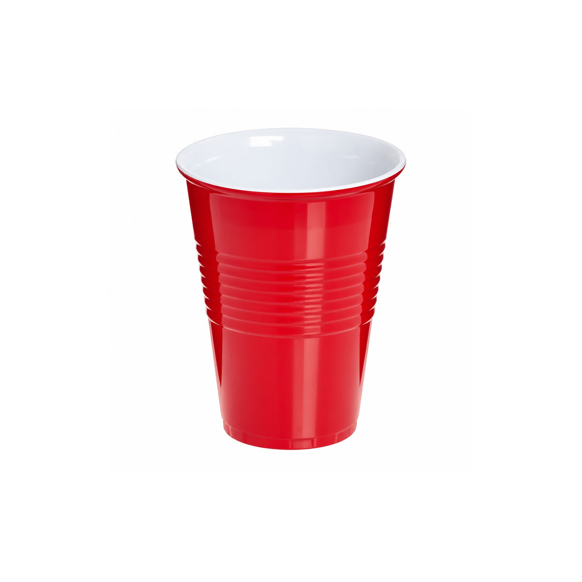 Red cups, 16oz American-style plastic party cup on a white background