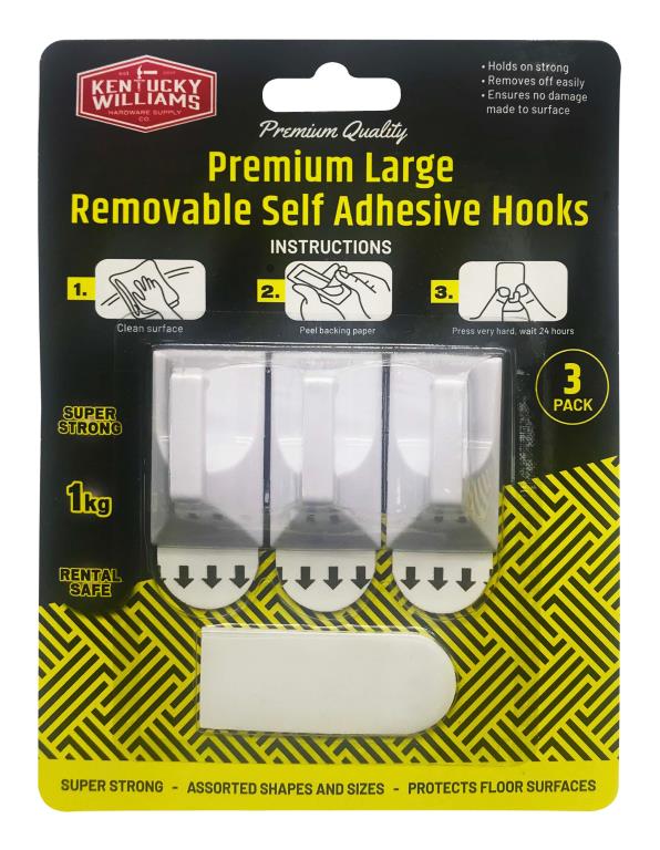 3PK Large Removable Self Adhesive Hooks