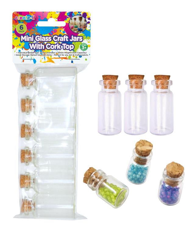 6PK Mini Glass Craft Jars W/Cork Top-15ML-53MM X 26MM