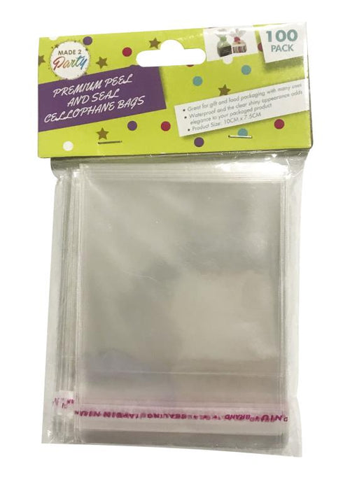 100PK Peal & Seal Cellophane Bags - 10CM x 7.5CM