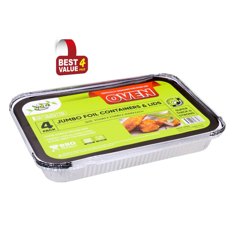 4PK Foil Roasters W/Lids - 320MM x 215MM x 50MM