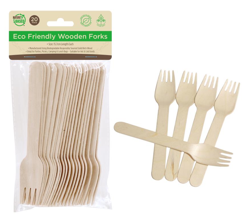20PK ECO Wooden Cutlery - Forks