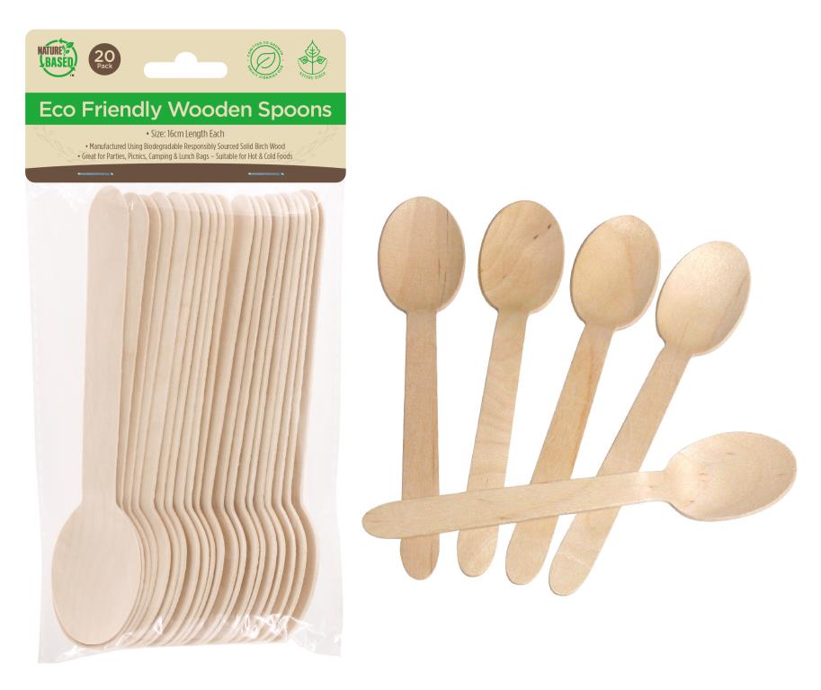 20PK ECO Wooden Cutlery - Spoons