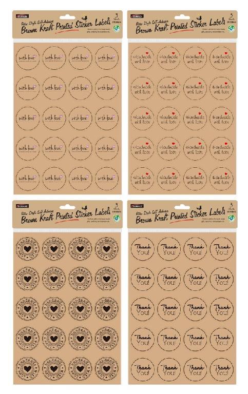 Brown Decorative Kraft Printed Sticker Labels-60 Stickers