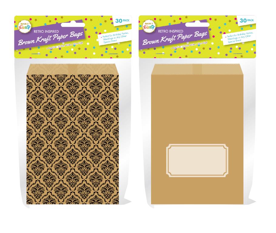 Retro Brown Kraft Paper Candy Bags(Printed Series) - 18CM x 12.5CM - 10PK (D)