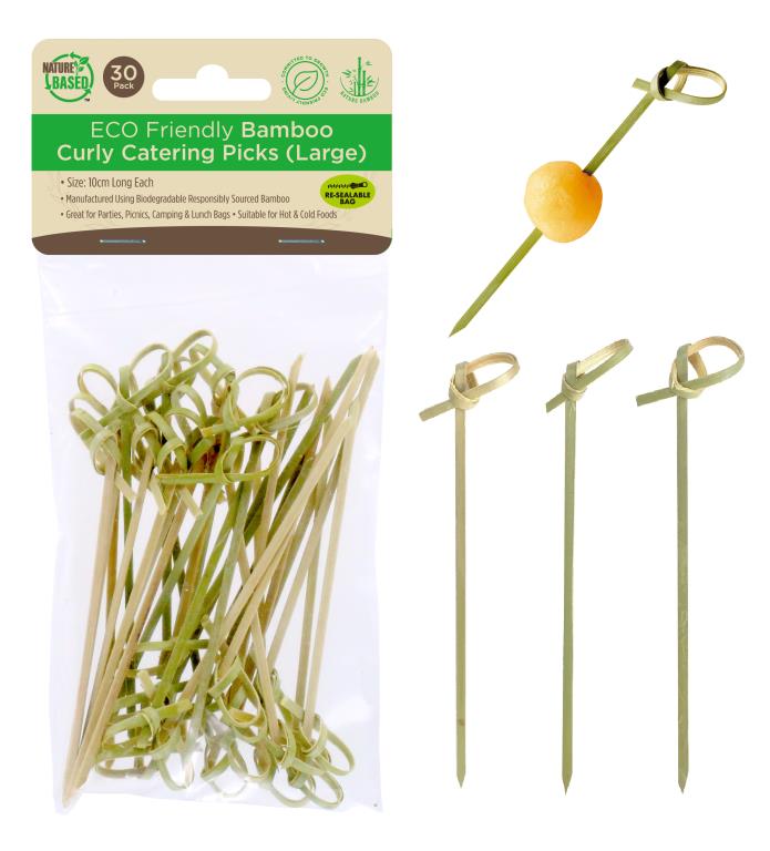 30PK Bamboo Curly Catering Picks - Large Series
