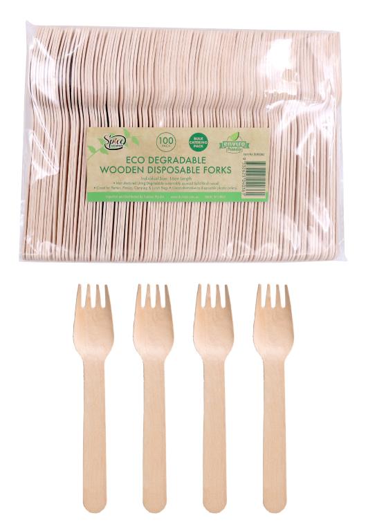 ECO Wooden Cutlery Bulk Catering Pack - Forks -100PK