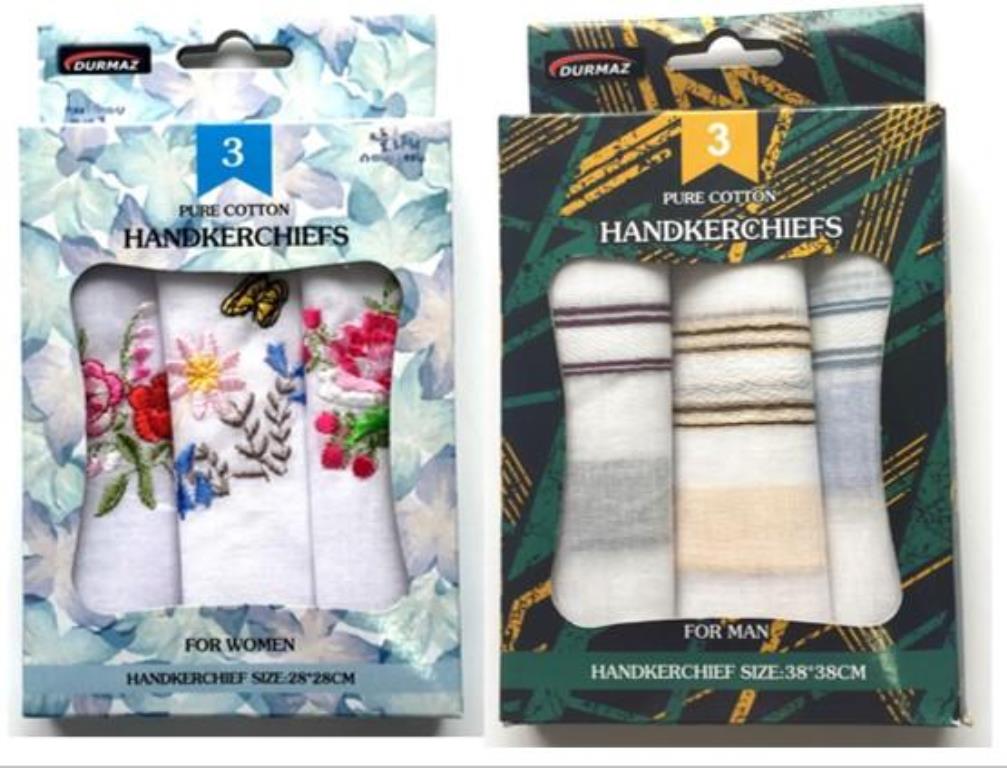 Mens & Ladies Pure Cotton Handkerchiefs-3PK
