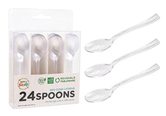 24PK Premium Re-Usable Mini Clear Series Plastic Catering Spoons