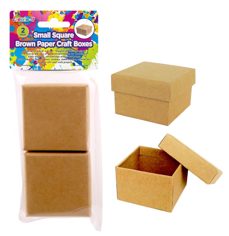 Square Brown Paper Craft Boxes 5.8CM X 5.8CM -2PK