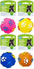 Squeaky Vinyl Paw Print Ball Dog Toy