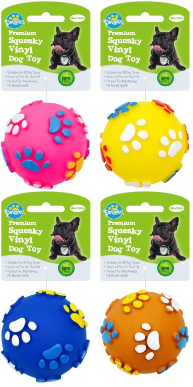 Squeaky Vinyl Paw Print Ball Dog Toy