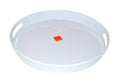 Large round white glossy melamine serving platter 37.5cm diameter, 5cm deep, for catering and restaurant use
