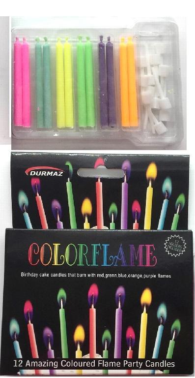 12PK Coloured Flame Party Candles