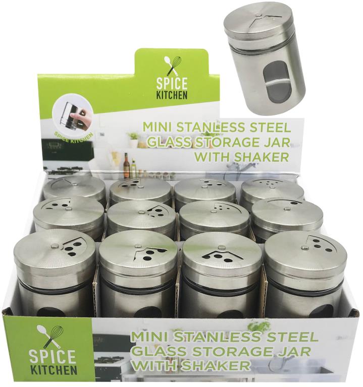Mini Stainless Steel Glass Storage Jar W/Shaker