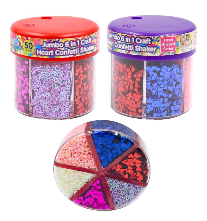 Jumbo 6 in 1 Craft Heart Confetti Shaker-Heart Shaped Series