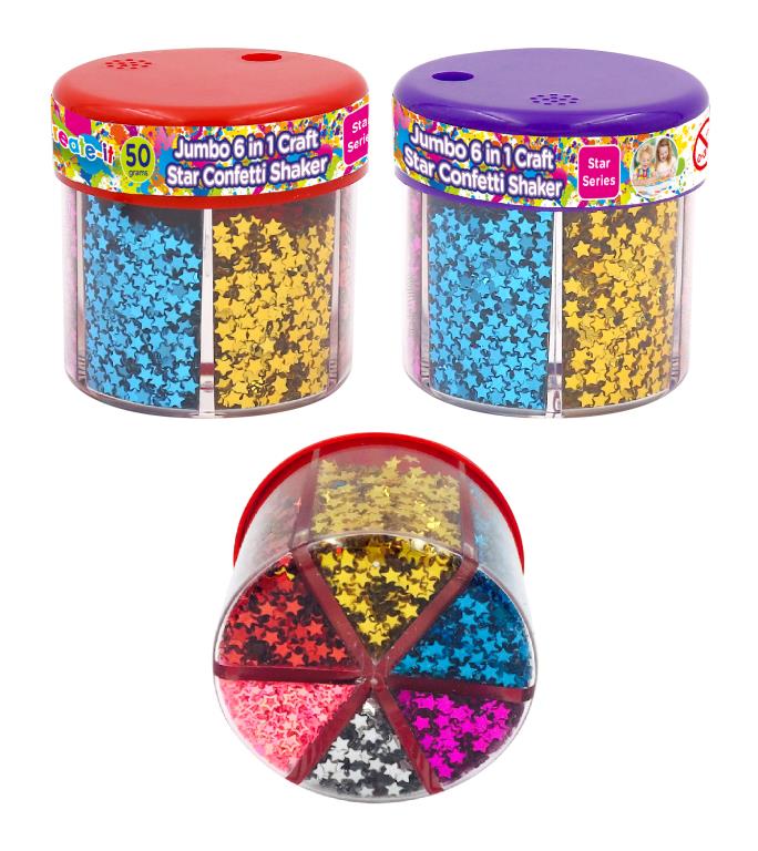 Jumbo 6 in 1 Craft Star Confetti Shaker-Star Series