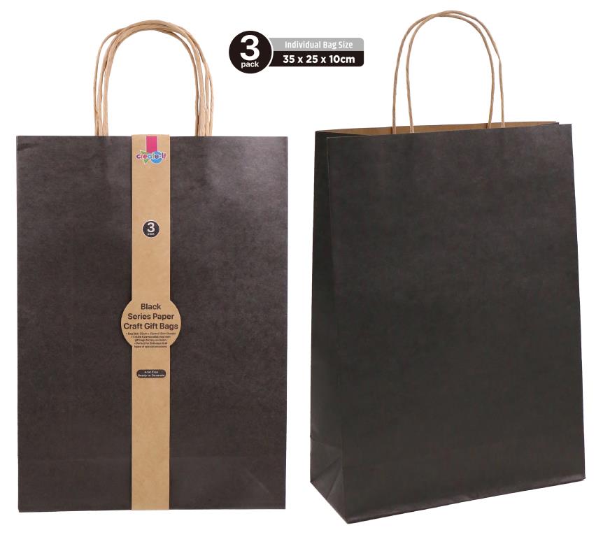Craft DIY Gift Bags (Black Series) - 35CM x 25CM x 10CM -3PK