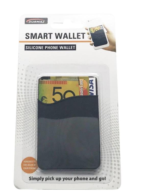 Adhesive stick-on phone card holder wallet attached to the back of a smartphone, holds cards and cash - 9cm x 6cm