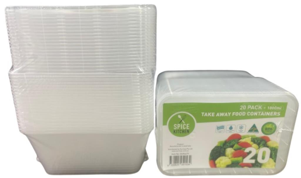 20PK 1000ML Bulk Pack Take Away Containers *Australian Made*
