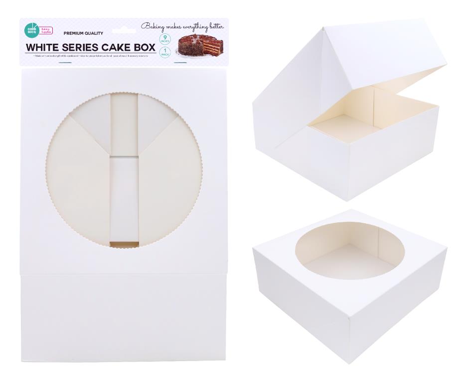 White Cardboard Cake Box With Window Face - 9"