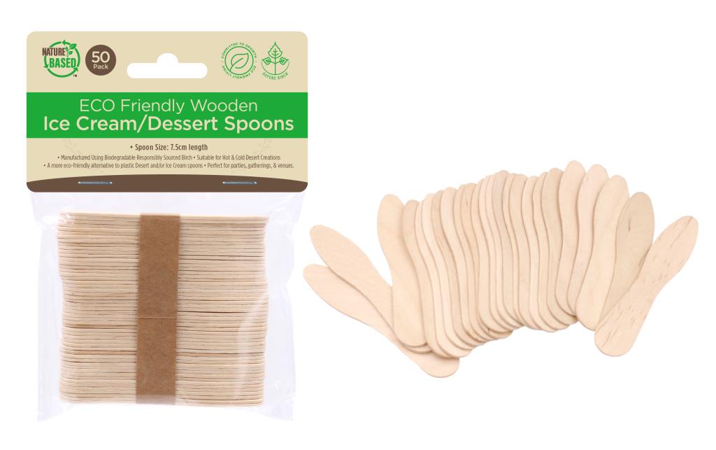 ECO Wooden Cutlery - Ice Cream /Dessert Spoons-50PK