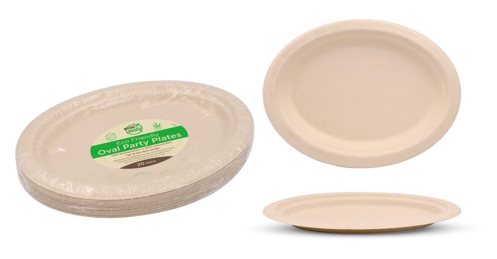 ECO Biodegradable Catering Plates - Oval 26.3CM X 19.9CM-20PK
