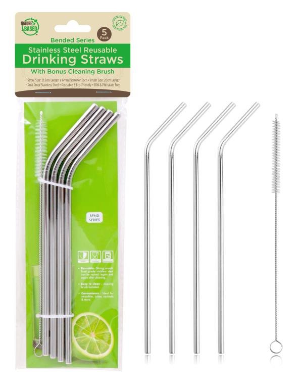 Reusable Stainless Steel Drinking Straws(Flexible Series)-4PK W/Bonus Cleaning Brush