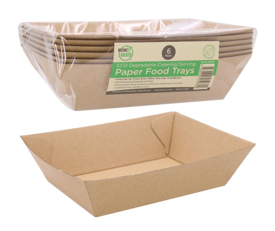 ECO 100% Biodegradable Paper Food Trays 16.5CM x 12.5CM x 4.5CM-6PK
