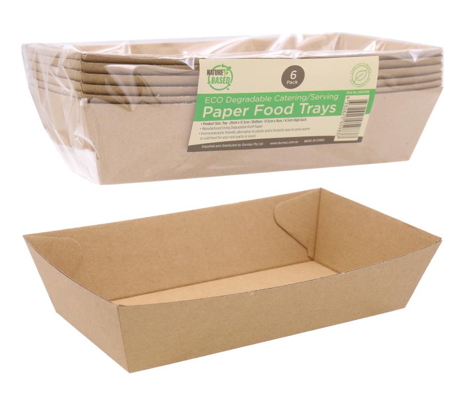 ECO 100% Biodegradable Paper Food Trays 20CM x 11.5CM x 4.5CM-6PK