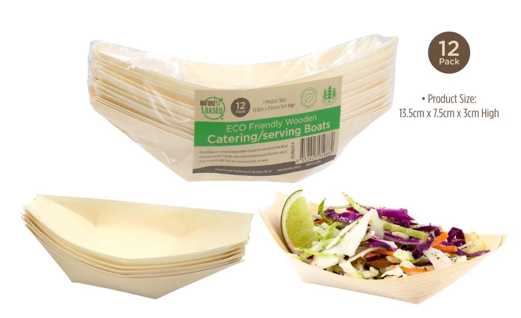 ECO Bamboo Catering/Serving Boats - 13.5CM x 7.5CM-12PK
