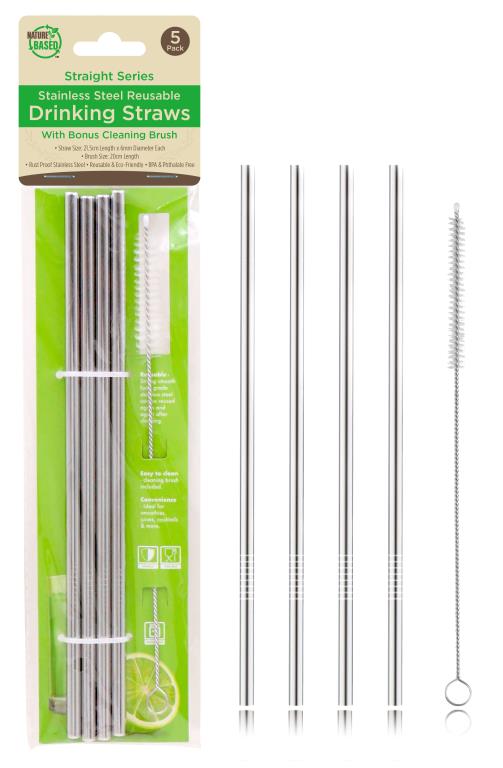Reusable Stainless Steel Drinking Straws(Straight Series)-4PK W/Bonus Cleaning Brush