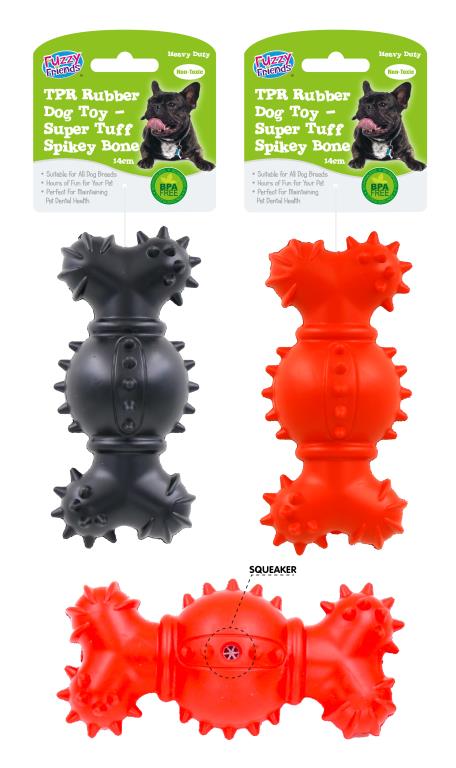 Heavy Duty TPR Rubber Dog Toy - Super Tuff Spikey Bone (D)