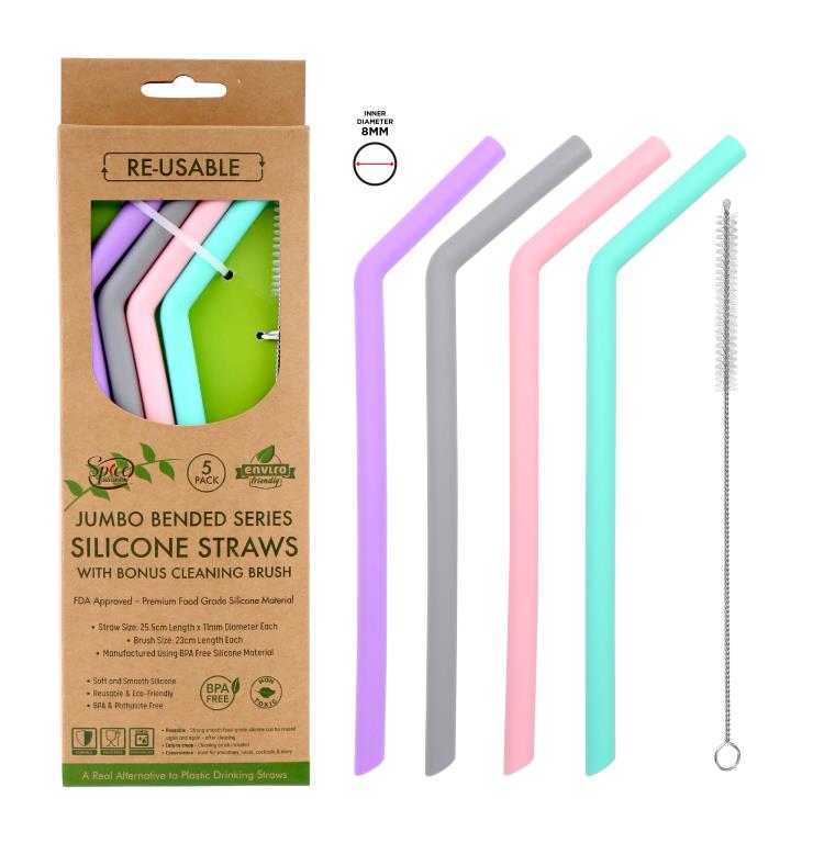 Reusable Silicone Straws-Jumbo Bended Series-4PK