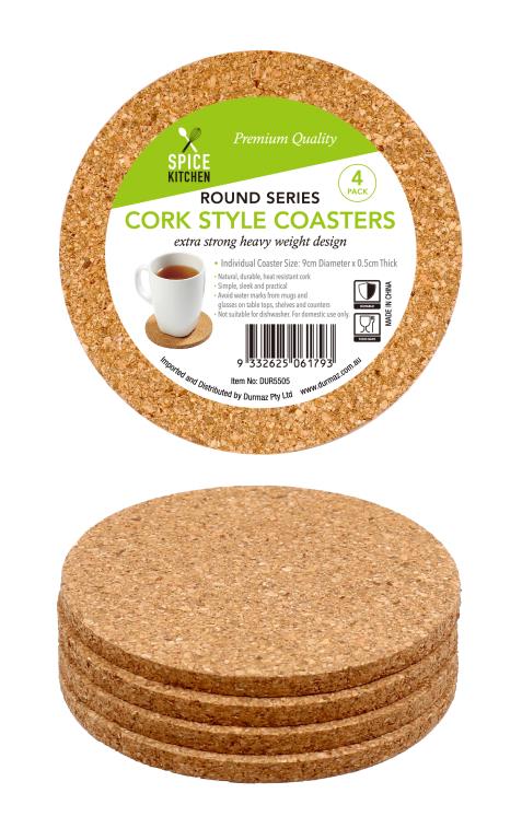 Cork Style Coasters - Round Series-4PK-9CM x 9CM x 0.5CM