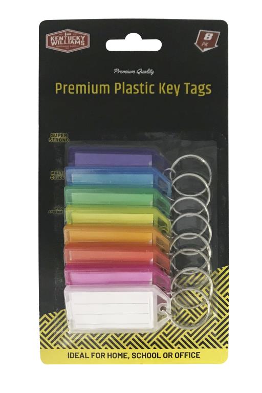 8PK Plastic Key Tags W/ Name Inserts