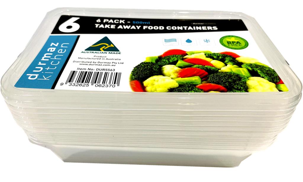 6PK 500ML Take Away Containers  *Australian Made*