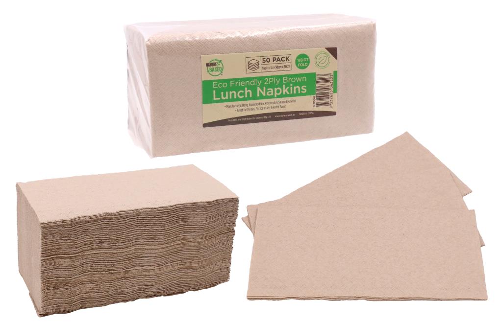 Brown ECO 100% Recycled Lunch Series Napkins GT Fold 1/8 2PLY-50PK