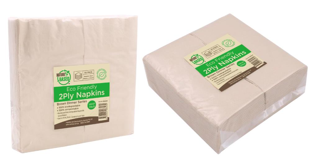 Brown ECO 100% Recycled Dinner Series Napkins GT Fold 1/8 2PLY-50PK