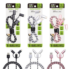 Premium Quick Charge Cable Nylon Braided Cable-3 IN 1 Cable