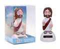 Solar powered novelty Jesus bobbing figurine with biblical decal, 10cm desk toy for gift shops and retail display