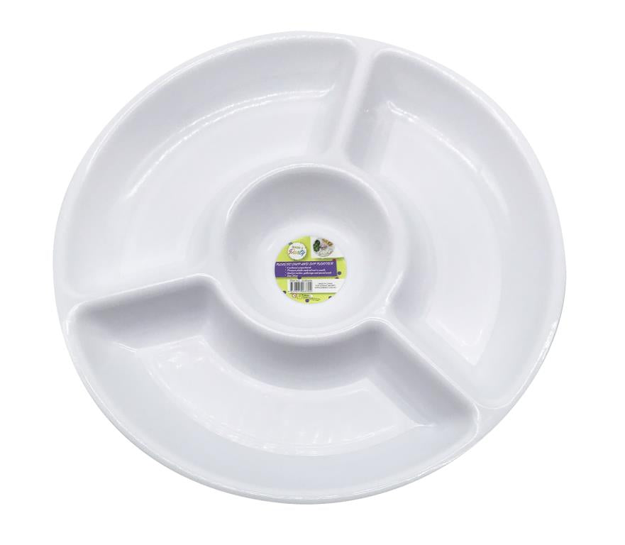 White Series Round Plastic Round Chip N Dip Platter