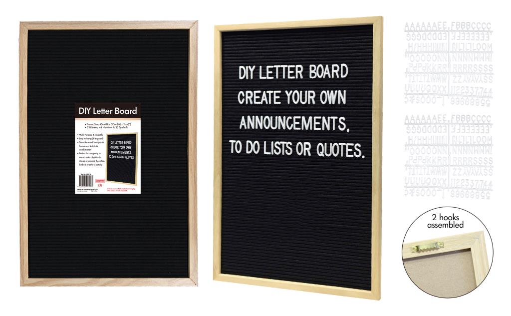 30x45cm felt letter board sign with wood-look frame and black backing, push-in letters for cafe menu or retail