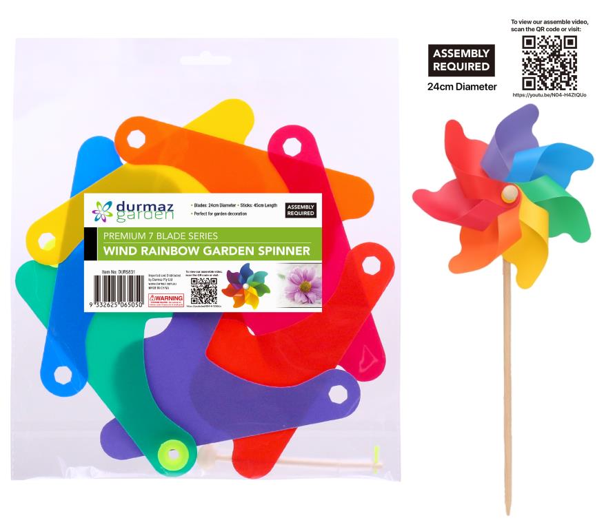 *JUMBO* Wind Rainbow Decorative Garden Spinner- 7 Blade Series***ASSEMBLY REQUIRED SERIES*** (D)