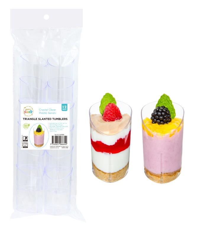 12PK Crystal Clear Plastic Series Triangle Slanted Tumblers