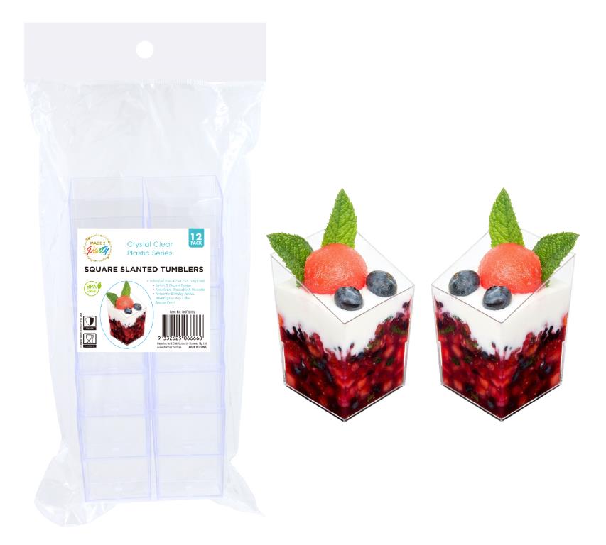 12PK Crystal Clear Plastic Series Square Slanted Tumblers