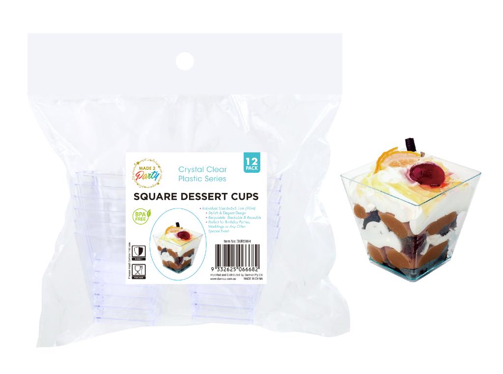 12PK Crystal Clear Plastic Series Square Dessert Cups